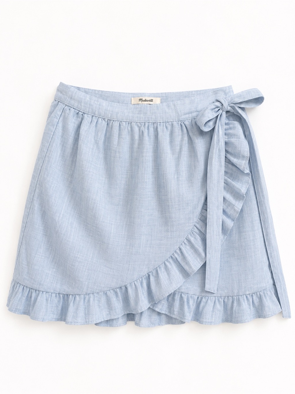 Madewell Chambray Ruffle Wrap Mini Skirt - Pale Blue